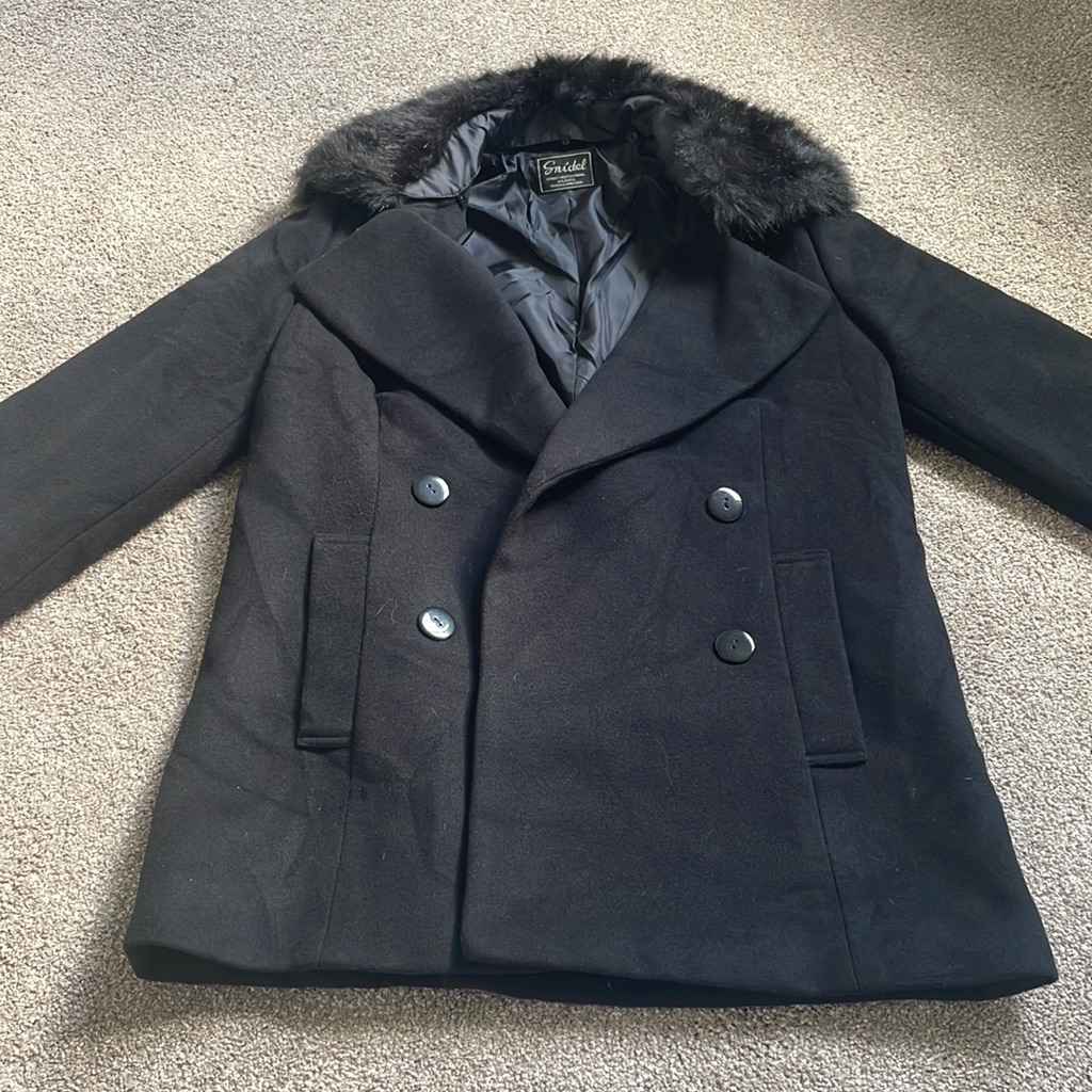 Snidel Black Coat With Fur Collar, New, One Size